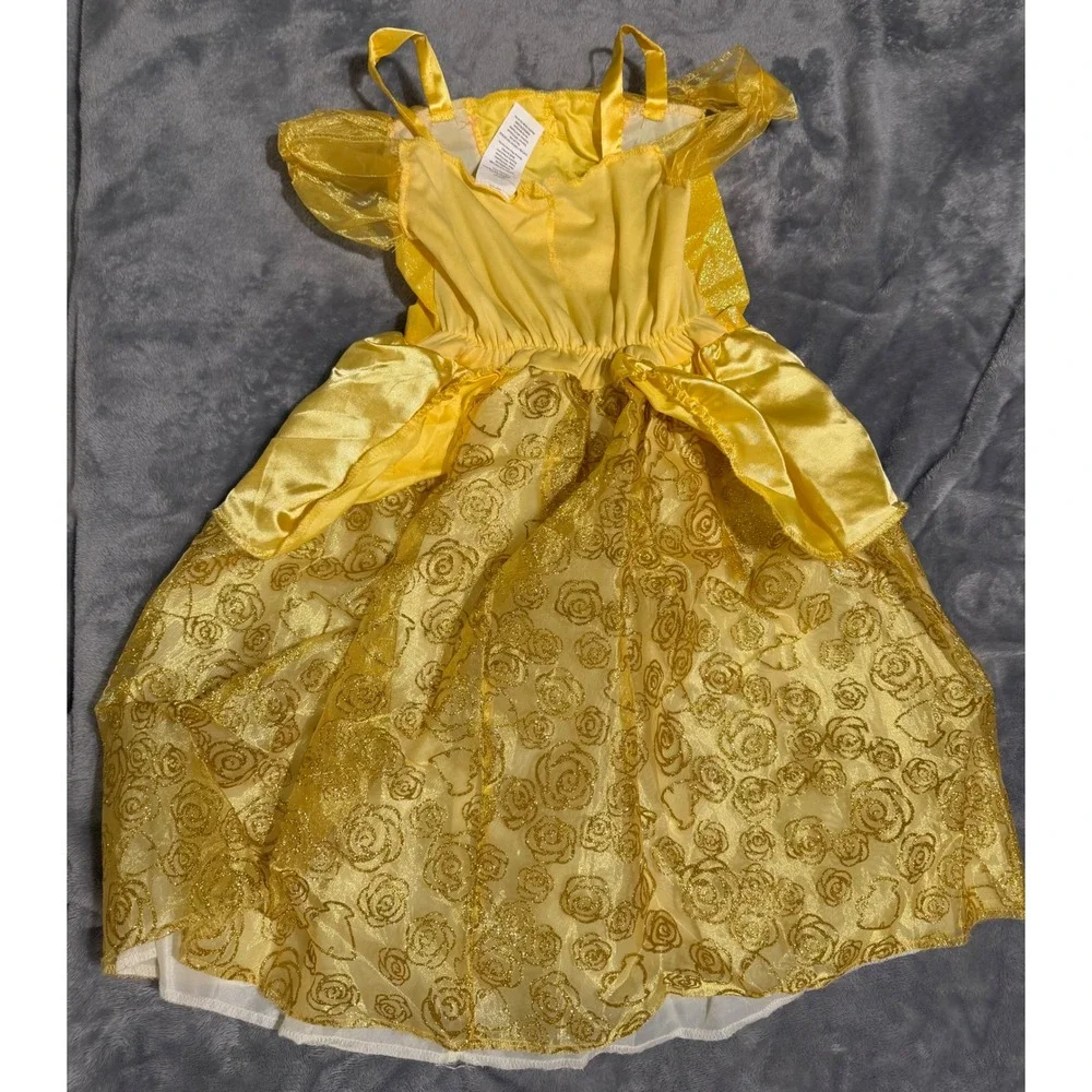 Disney Belle Beauty and the Beast Costume Dress Yellow Gold Rose Girls 4-6X